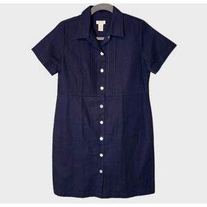 Vtg 90s Minimalist Shirt Dress Luxury Linen Sz 12 Preppy Classic Tailored Navy